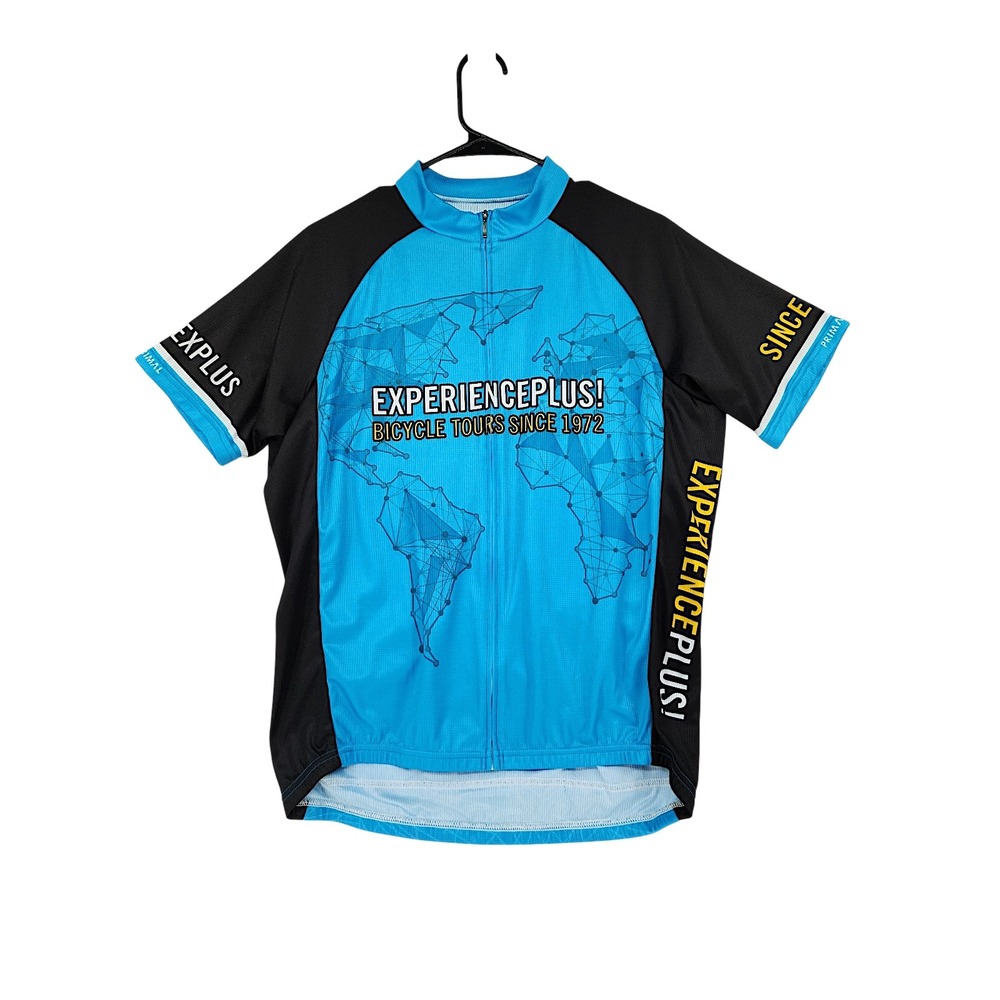 Primal Cycling Jersey sz L Mens Blue Black Full Zip Short Sleeve Bike Top Shirt